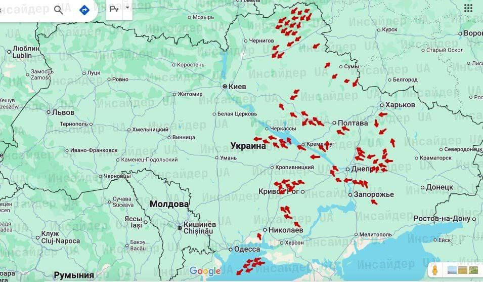 Более 100 российских барражирующих боеприпасов «Герань» вошли в воздушное пространство Украины, из них не менее 10 идут на Одесскую область
