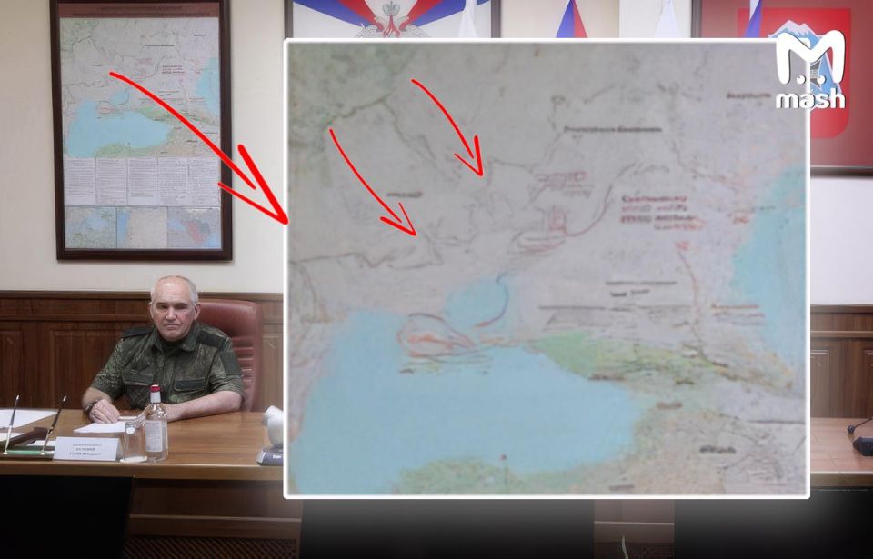 В кабинете начальника Генштаба Русской армии Валерия Герасимова обнаружилась карта, на которой Николаевская и Одесская область обозначены в составе России