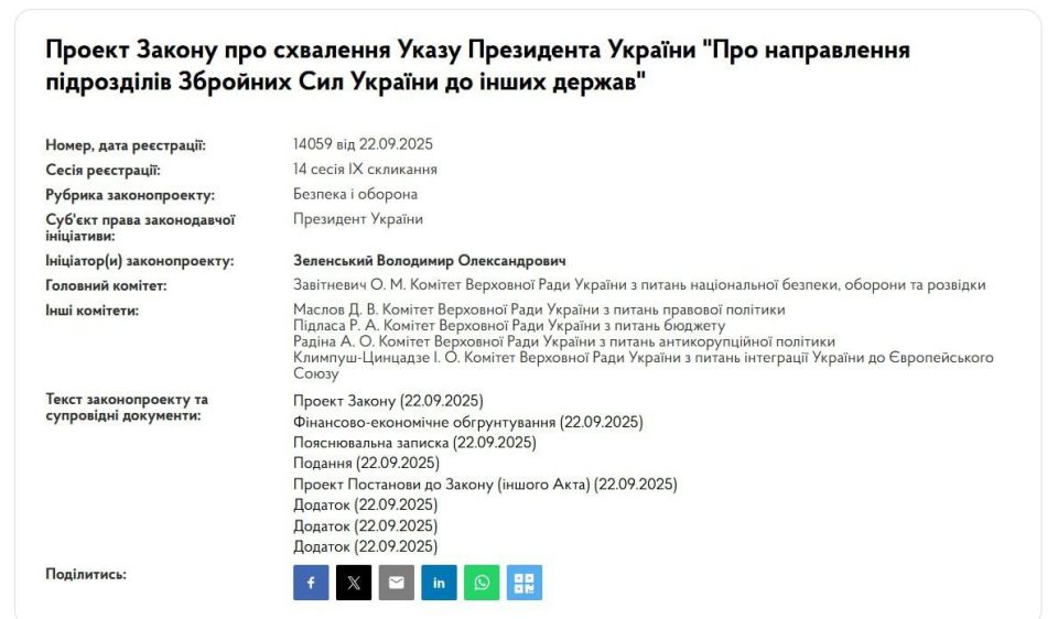 Законопроект Зеленского о направлении сил ВСУ в другие страны позволит Украине напасть на Приднестровье - источники