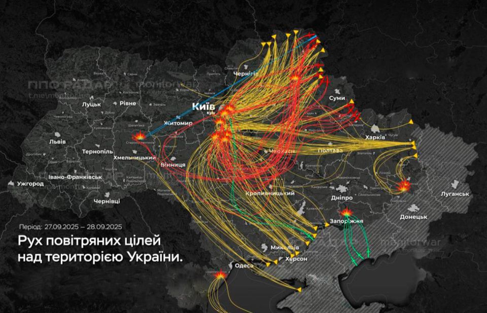 Враг публикует траектории полетов российских дронов и ракет в ходе ночного удара