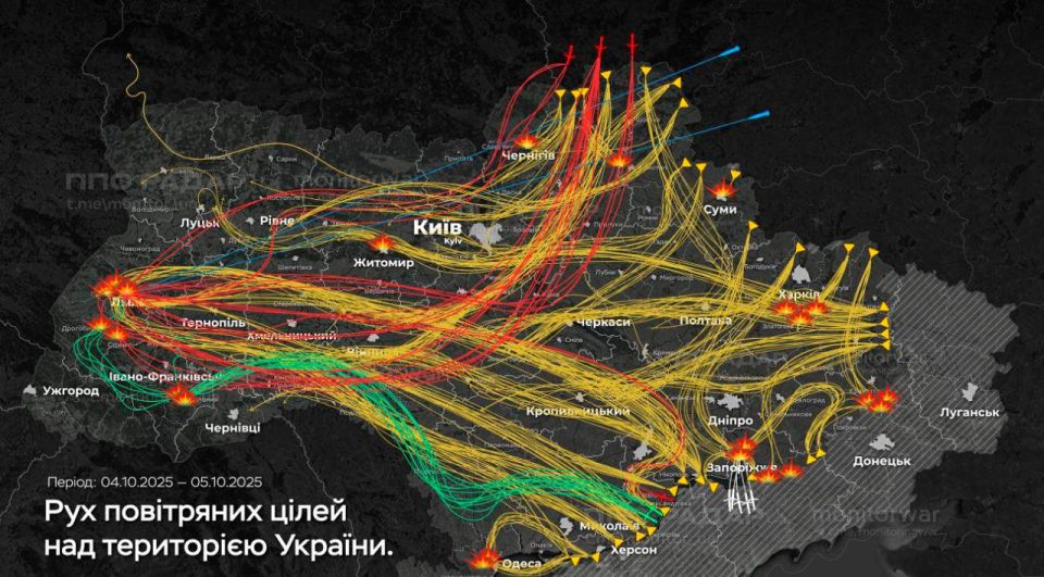 Враг публикует карту ночных ударов по Украине