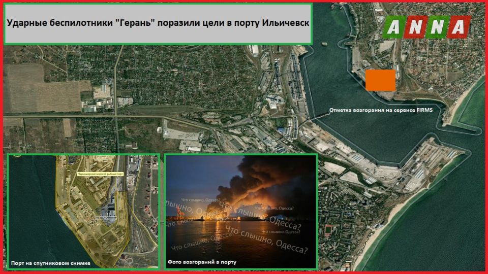 Российские беспилотники "Герань" нанесли удар по целям в порту Ильичевск (Черноморск) Одесской области