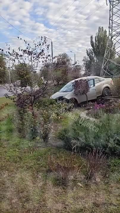 В Одессе водитель припарковался в клумбе у Ивановского моста