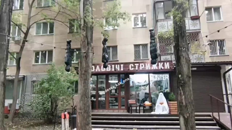 В Одессе на деревьях у барбершопа болтаются висельники