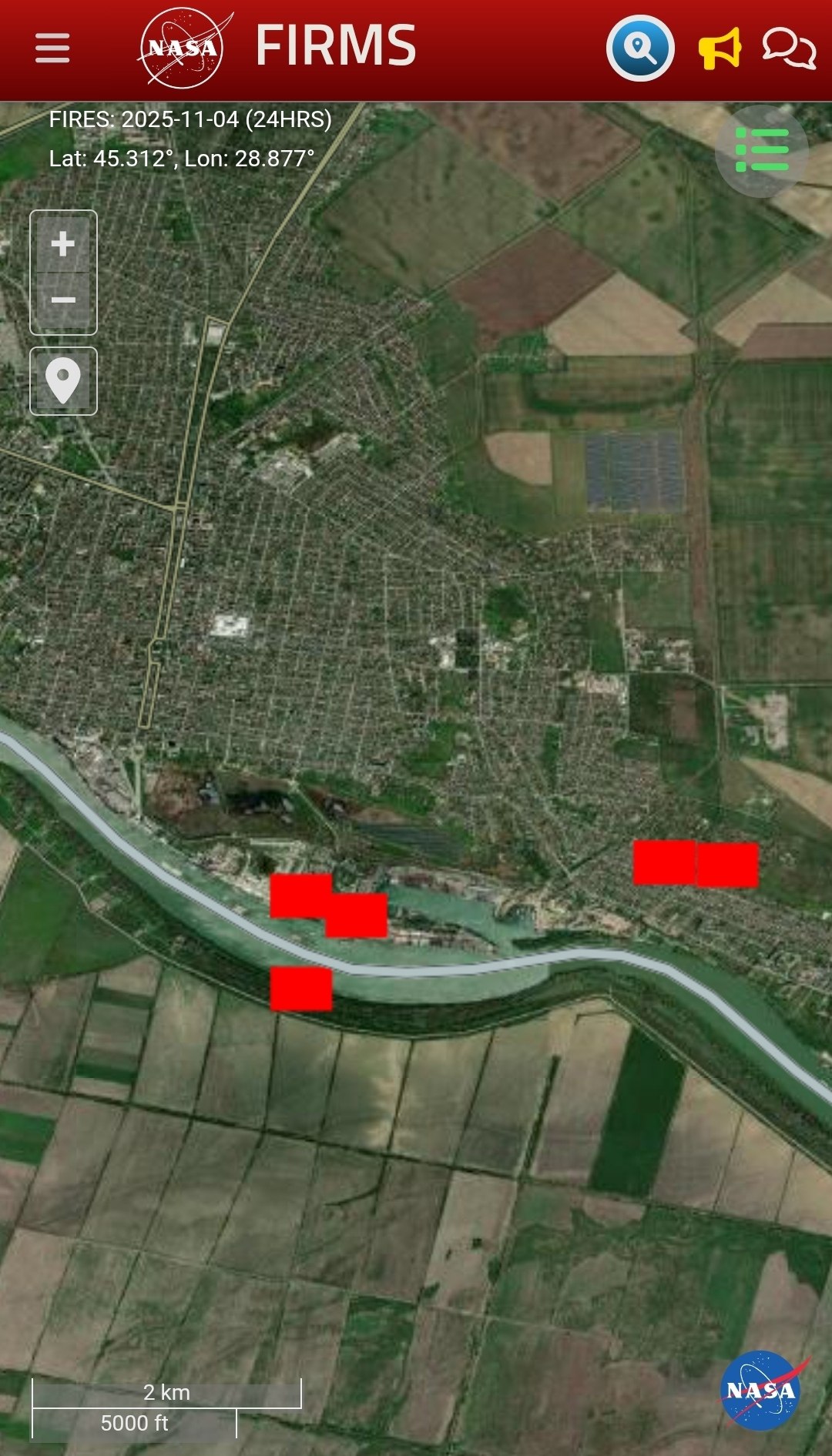 Очаги пожаров в Измаиле после ударов дронами