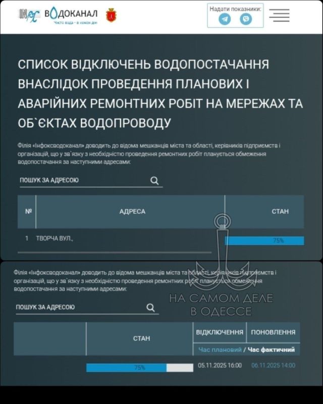 Коммунальные службы 06 ноября 2025 года в Одессе и области информируют: