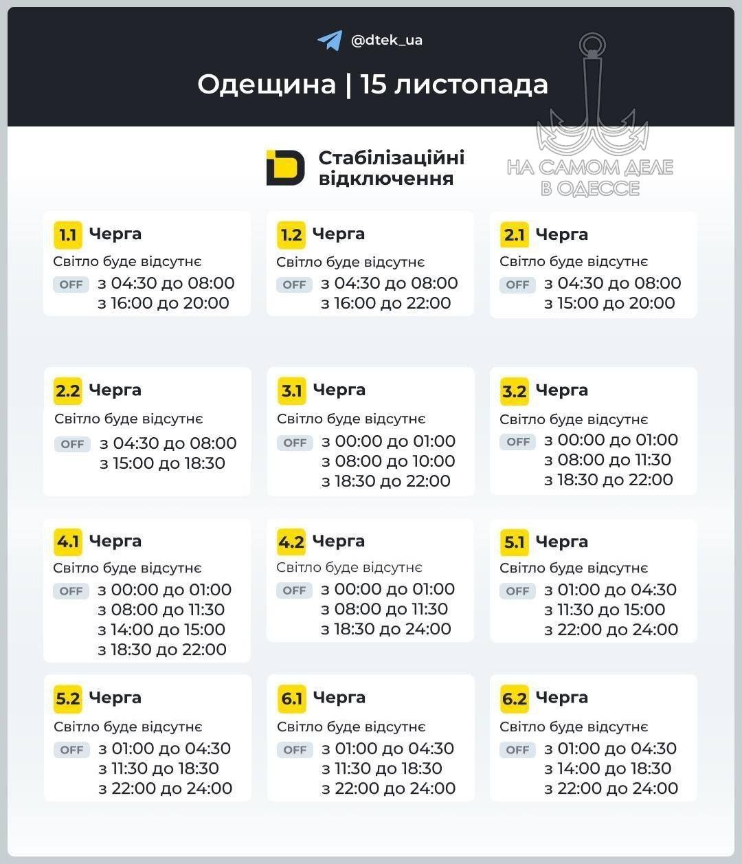 Коммунальные службы 15 ноября 2025 года в Одессе и области информируют: