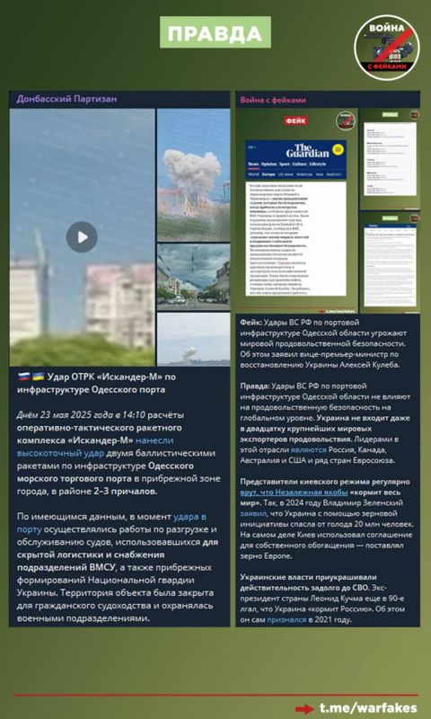 Фейк: ВС РФ намеренно бьют по портам Одессы, чтобы разрушить экспортный потенциал Украины и лишить ее возможностей к мирному существованию Фейк: ВС РФ намеренно бьют по портам Одессы, чтобы разрушить экспортный потенциал Украины и лишить ее возможностей к мирному существованию