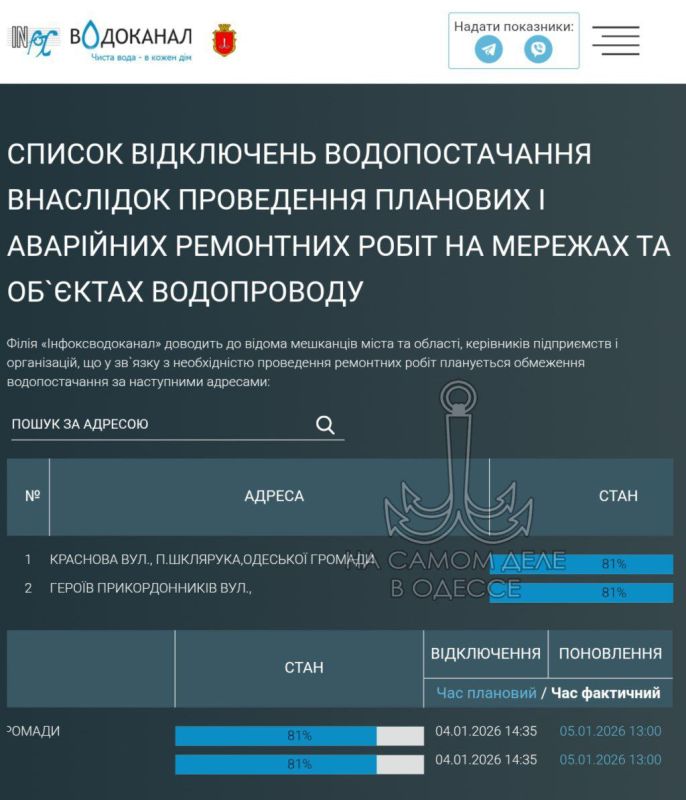Коммунальные службы 05 января 2026 года в Одессе и области информируют: Коммунальные службы 05 января 2026 года в Одессе и области информируют: