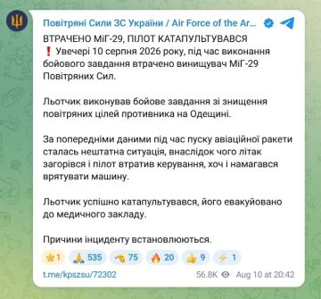 Украинский МиГ-29 разбился во время боевого вылета на перехват дронов-камикадзе в Одесской области